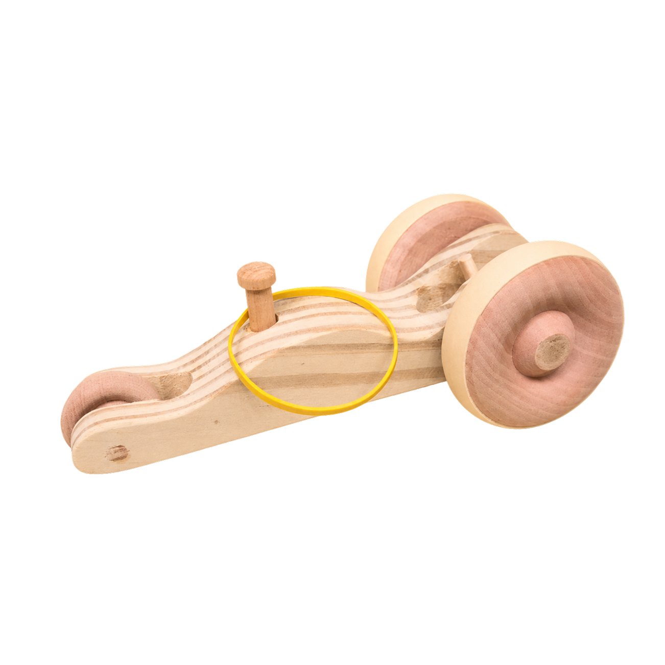 Rubber band racer handcrafted wooden toy